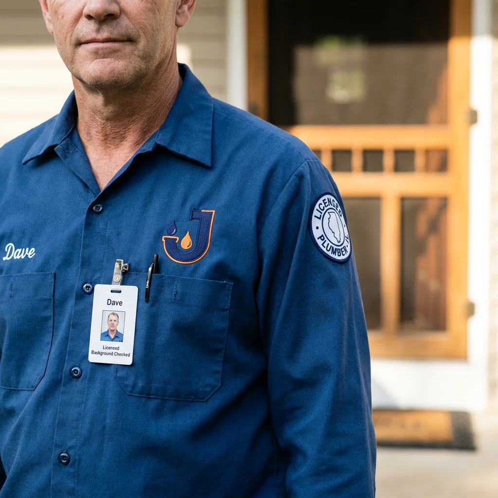 Licensed plumber showing ID badge in Pryor, OK