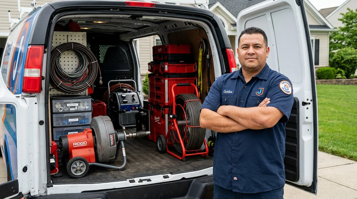 Professional drain cleaning equipment and Johns Plumbing LLC plumber in Pryor