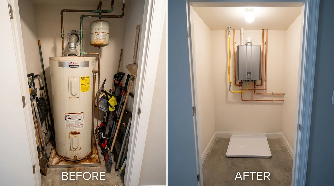 Tank water heater versus wall-mounted tankless unit comparison for Pryor, OK homeowners