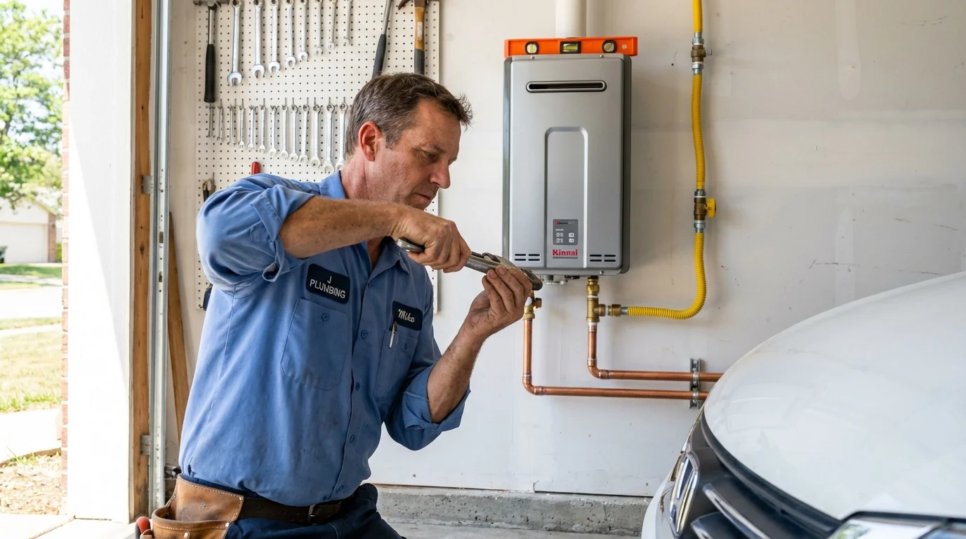 Tankless water heater installation by a Johns Plumbing LLC plumber in Pryor